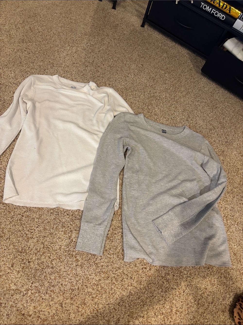 2 Fruit of the Loom waffle long sleeve tshirts size Small 1- gray, 1- white